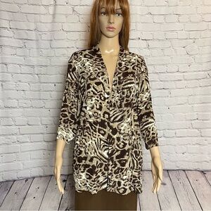 Chico's Travelers Open Front Animal Print Jacket Cardigan Size 3 US XL